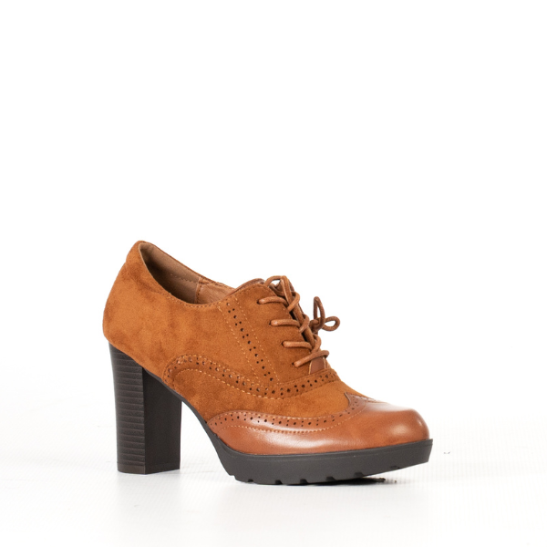 LaMara Paris Women's Lace-Up Brogue Ankle Boots With Platform Heel Brown