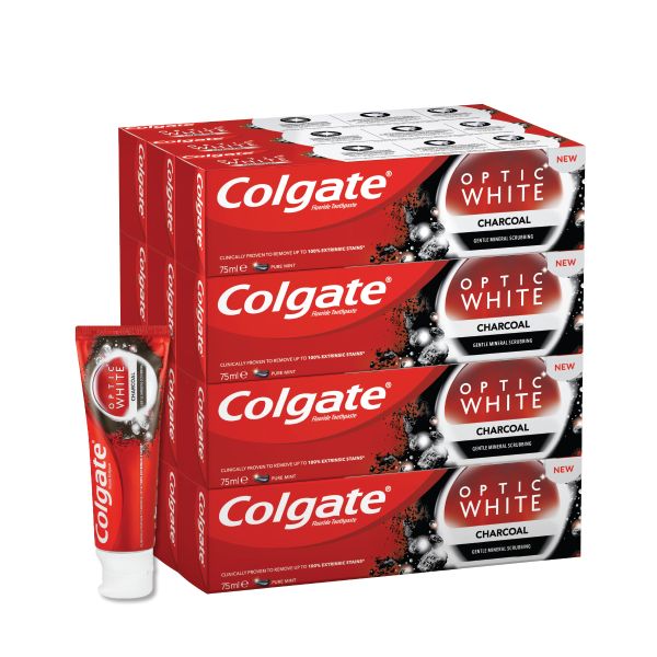 Colgate Optic White Charcoal, Whitening Toothpaste - 12 X 75ml
