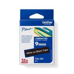 Brother TZe-325 White on Black Laminated Tape 9mm