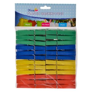 Washing Pegs - Assorted Colours - Plastic - 70mm - 24 Piece - 20 Pack