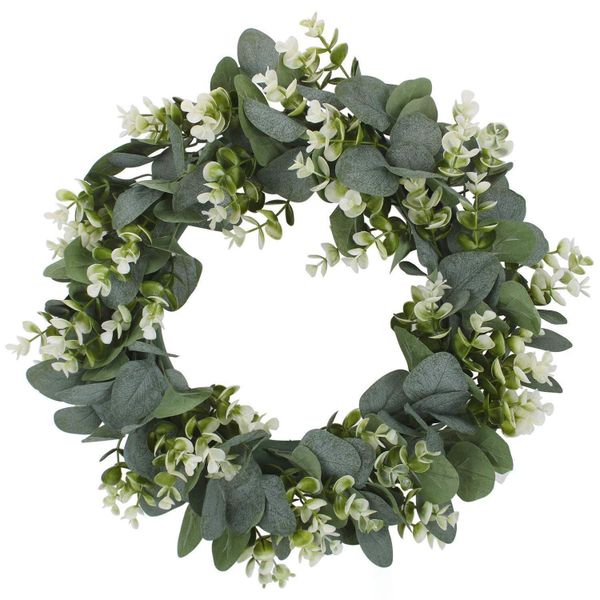 12.9Inch Artificial Green Leaves Wreath for Wall Window Wedding Decor