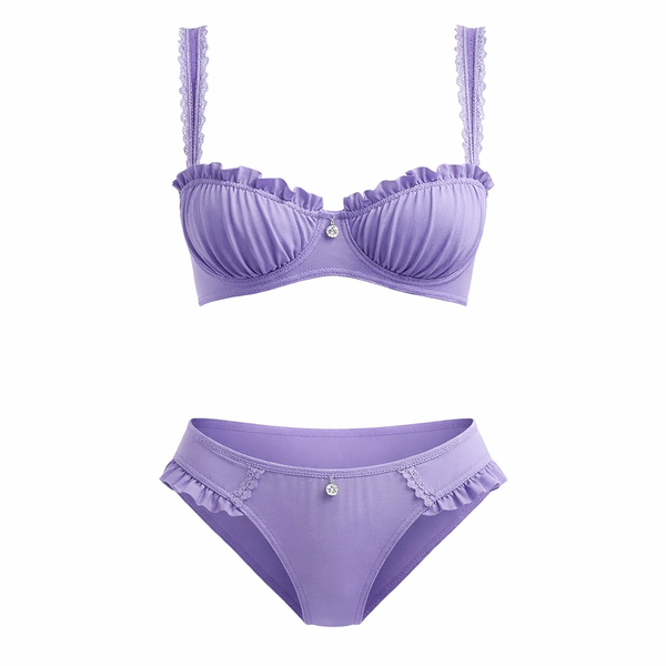 Ruffle &amp; Lace Lingerie Set - Purple