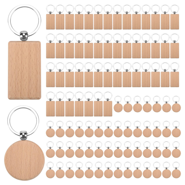 DIY Blank Wooden Key Chain Rectangle Heart Round Ellipse Carving Ring Wood