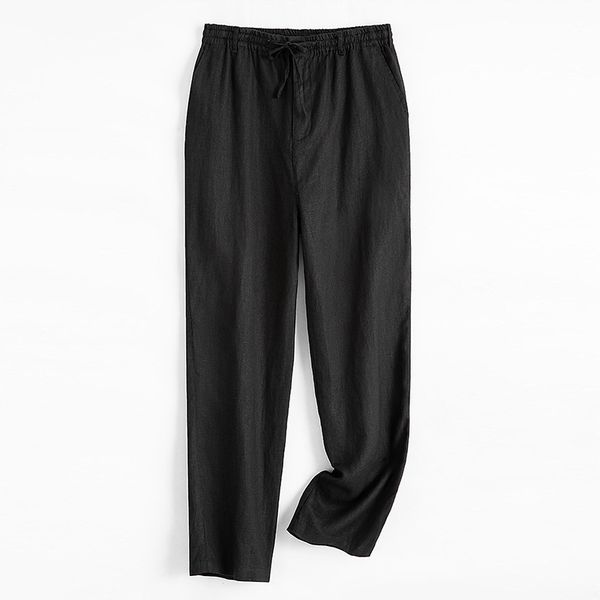Men's Relaxed Fit Linen Pants - Above Ankle Casual Pants for Men - Black