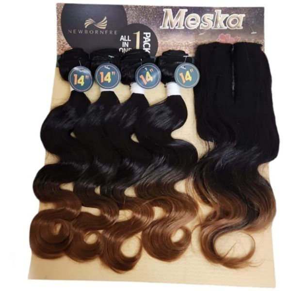 100 % Human Hair Body Wave 14" Weave with Closure - Colour 1/30