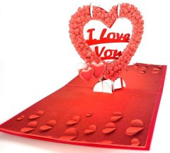 3D Pop-Up Greetings Card - I Love You In Hearts - Metallic Cardstock