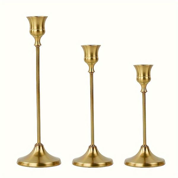 Vintage Elegant Aluminum Tabletop Candle Holder For Home And Hotel - 3 Pieces