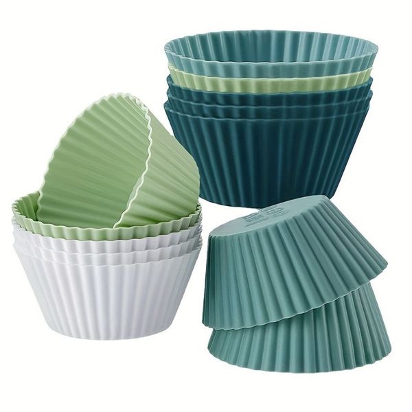 Silicone Muffin Cup Cake Mold 12pcs set Baking Tool Reusable Easy to Demold