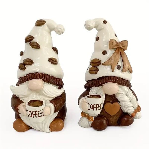 2PCS Brown &amp; White Gnome Couple Figurine - Valentine's Day Home Decor Gift