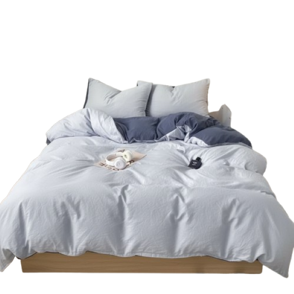 Linen Boutique - Duvet Cover Set Reversible Washed Polyester-LightBluePlain