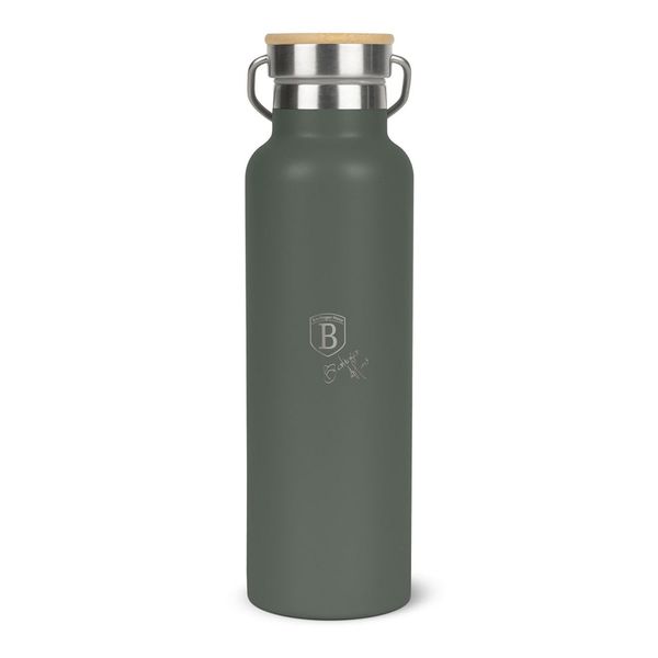 Berlinger Haus 600ml Stainless Steel Flask with Bamboo Lid - Matte Green