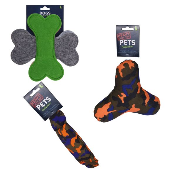 Dog Chew Toy Set - 3-Piece Chew, Tug &amp; Fetch Pack with Squeakers
