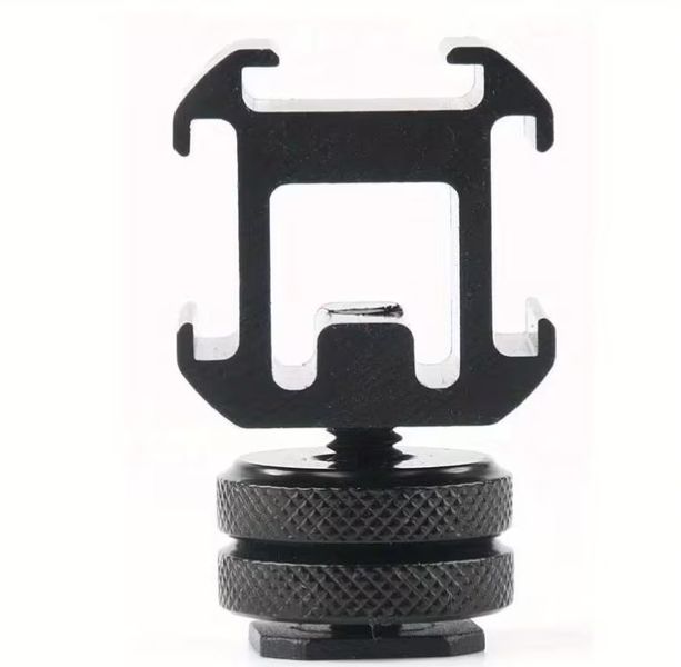 Triple Cold Shoe Mount Adapter for Microphone, Light &amp; Monitor, Black