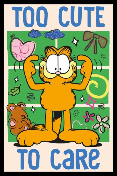 Garfield (Too Cute to Care) Poster with Black Frame