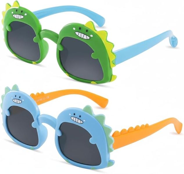 2 Pack Kids Dinosaur Sunglasses, UV Protection Toddler Sunglasses, Age 3-6