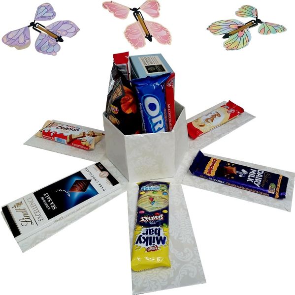 Elegant Flutter | Butterfly &amp; Snack Explosion Box | Gift Hamper
