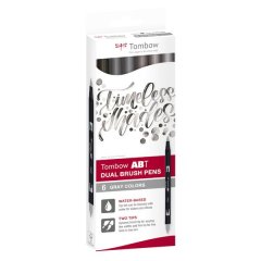 Tombow ABT Dual Brush Pen 6pc Set, Grey Colours