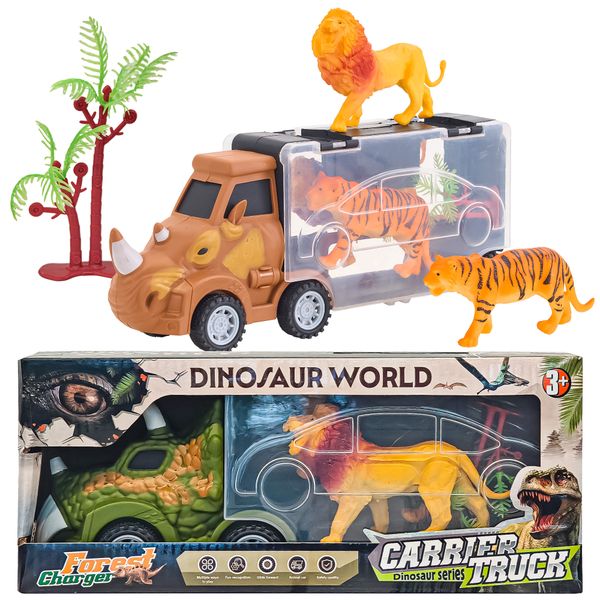 Lion Tiger Truck Toys, Animal Carrier Truck with Storage,2 Colors Random