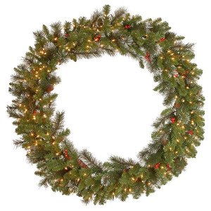 Martha and Stewart Season PreLit Artificial Wreath PineCones, BerryClusters