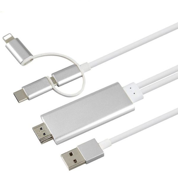 3 In 1 4K Mobile to HDTV Adapter Cable with Micro Lightning &amp; Type C Inputs