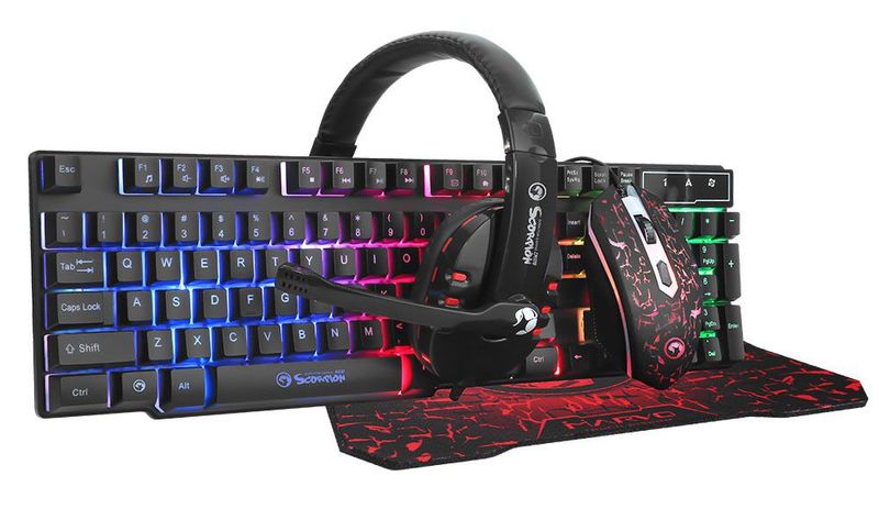 4 in 1 Gaming Combo, Wired Keyboard, Mouse, Headset with Mic, Mouse Pad