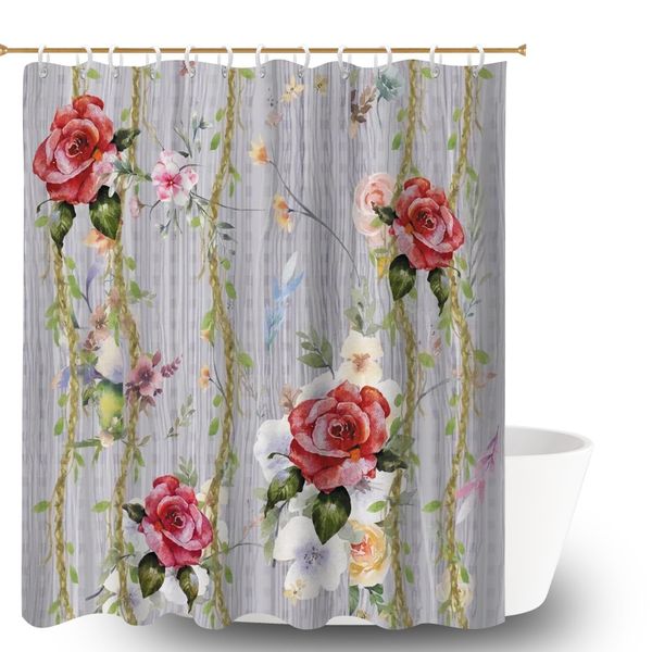 Waterproof Polyester Floral and Bird Print Bathroom Shower Curtain