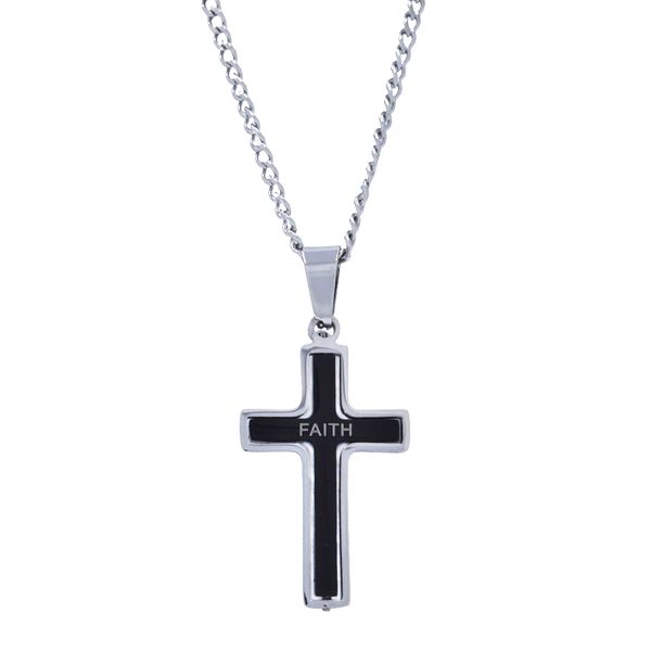 Xcalibur Stainless Steel Black &amp; Silver "FAITH" Cross Necklace