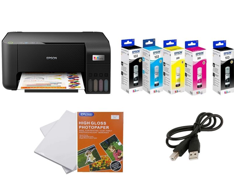 Epson L3211 Printer + 2x ZATECH Glossy photo Papers &amp; Printer Cable