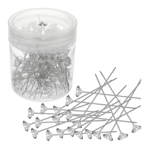 Clear Bouquets Diamond Crystal Head Pins with Plastic Box - 200-In-1 - 10 x 64 mm
