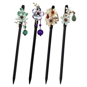 4 Pack Flower Styles Wooden Hair Stick - Flower Hair Pins for Women Girls