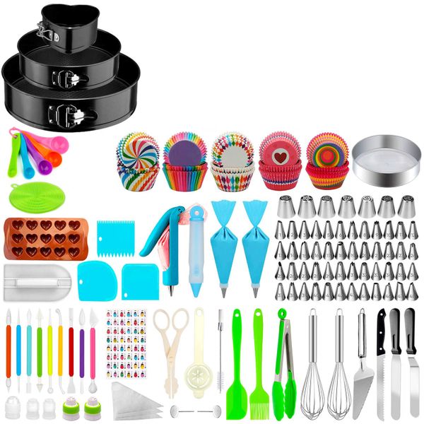 493 Piece Cake Decorating Kit With Pans, Turntable, Tips &amp; Tools Set
