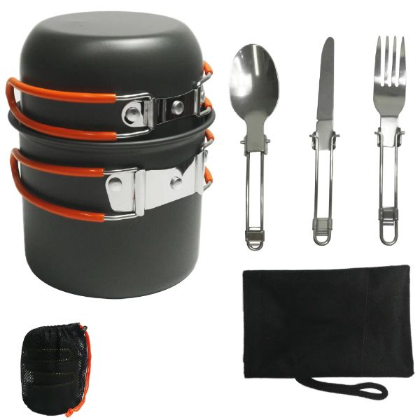 5PCS Ultralight Camping Pot with Tableware Protable Camping Cookware