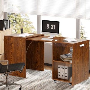 Expandable Work Desk Computer Workstation 2 Cabinet Countertop Dining Table