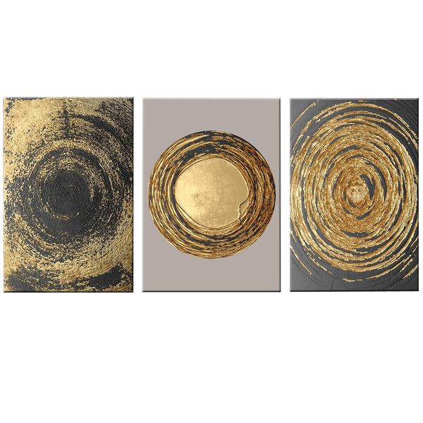 Canvas-ARt-3 Pieces Gold &amp; Black Luxury Circles Decorative Wall Art
