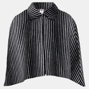 Women's Zipped Stripped Curved Poncho with Classic Collar with lining