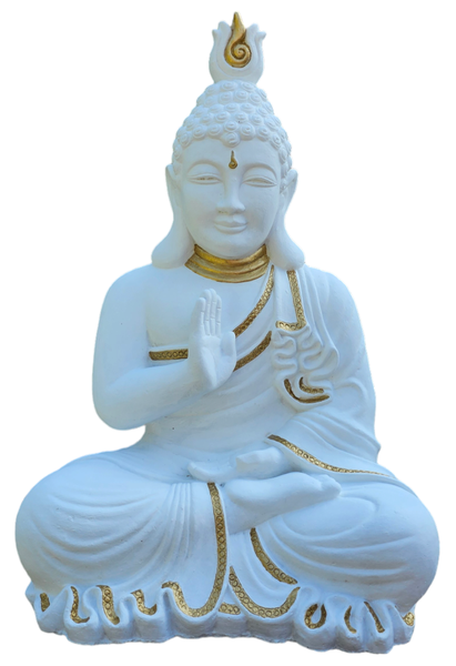 Blessing Buddha - White &amp; Gold - 42cm