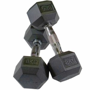 Shen Commercial Rubber Hexagonal Dumbbells 8kg with Chrome Handles