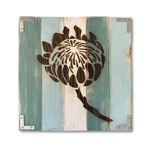 Reclaimed Wood Protea Wall Art - Washed Paint Finish