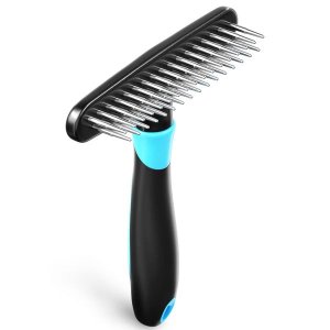 Dog Deshedding Rake 90% Shed Reduce Double Row Stainless Steel Pins