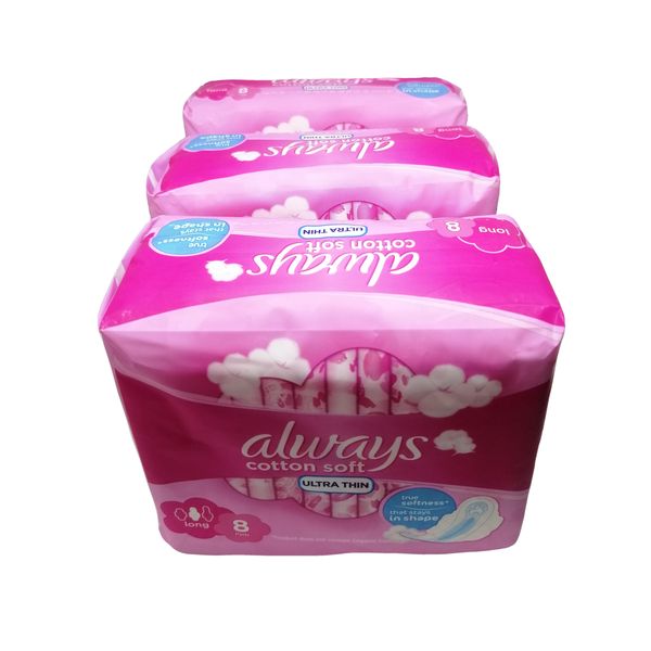 3 x Always Ultra Pads 8 - Cotton Soft Ultra Thin Long