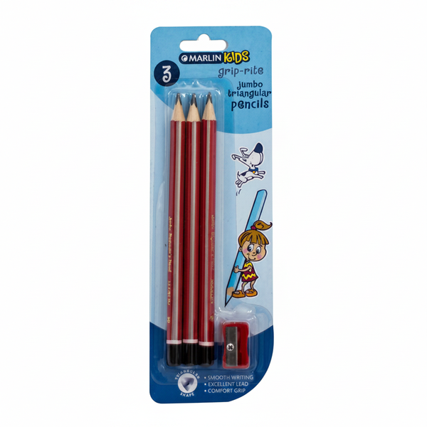 Marlin HB Pencil with Hexagonal Grip, Black and Silver Finish - 3 Pack