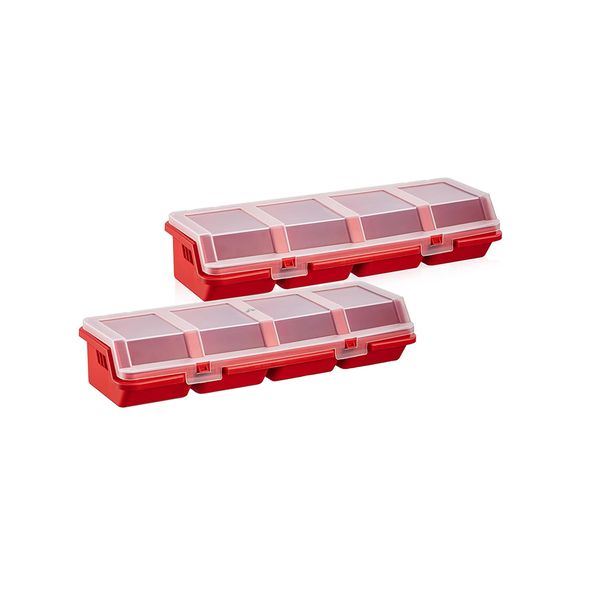 ALANES 2 Pack Screw Organizer Box Plastic 4-Grid Stackable Storage Box