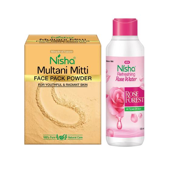 Nisha Multani Mitti Face Pack Powder &amp; 120ml Rose Water Set