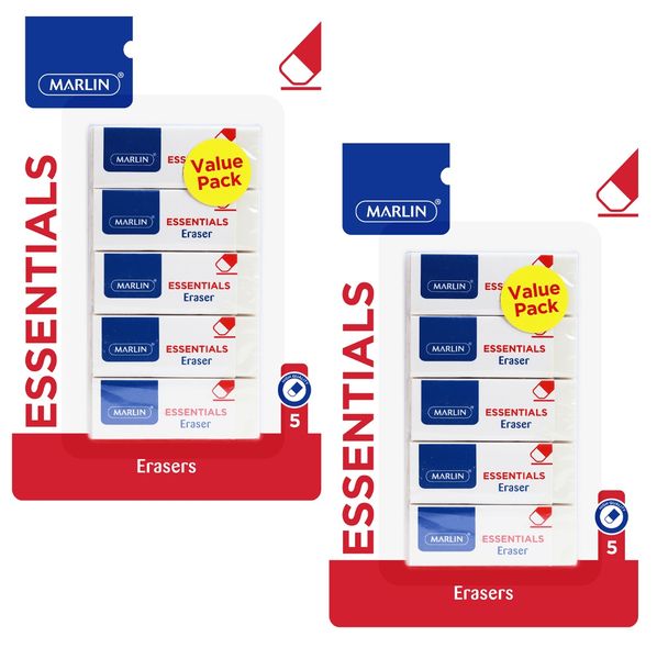 Marlin 5 Piece Value Pack Erasers (Pack of 2)