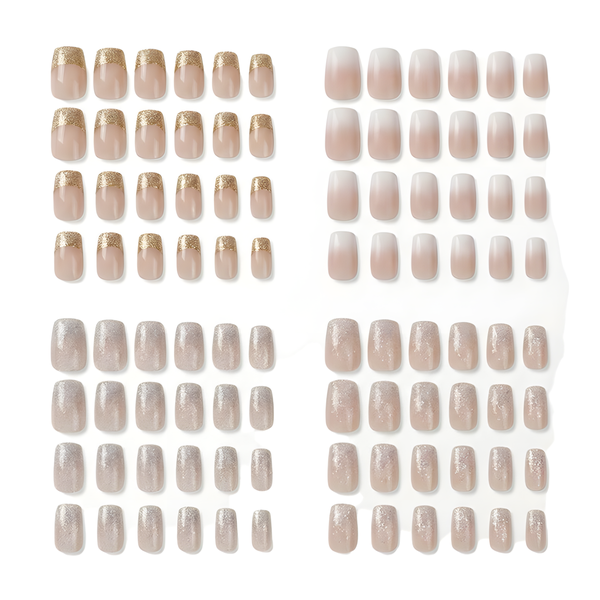 4 Pack (24 Piece) French Tip Press On Nails Medium Square Set