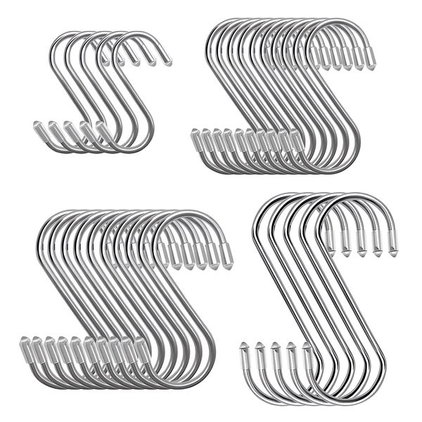 Stainless Steel S-shaped Storage Hooks - 30 Pieces