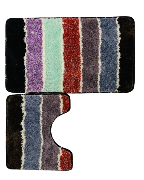 2 Piece Bathroom Mat Fluffy Red &amp; Grey Mix