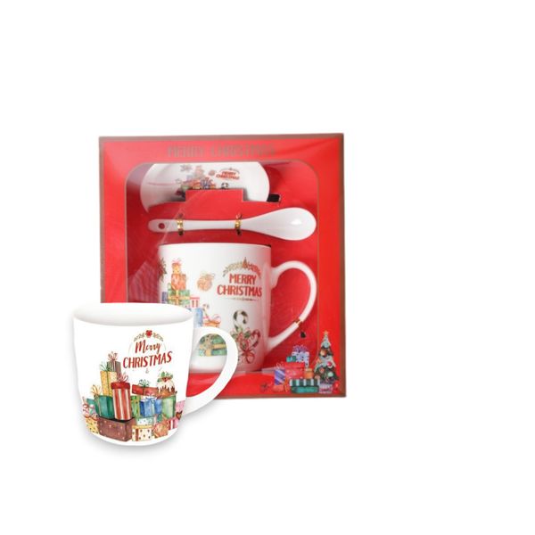 White Santa Christmas Gift Cup With Ceramic Spoon and Lid
