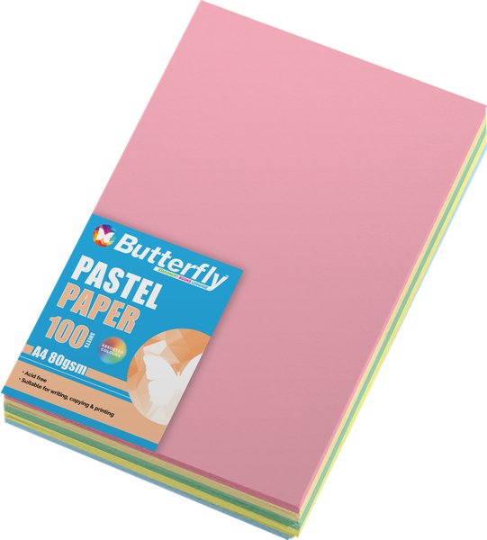 Butterfly A4 Pastel Paper - Assorted Pack of 100