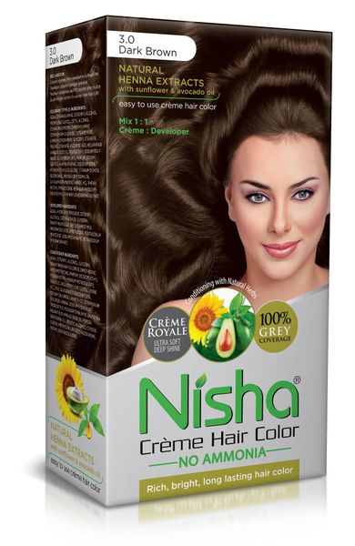 Pack of 2 Nisha Creme Hair Colour Pack with Brush &amp; Conditioner Dark Brown